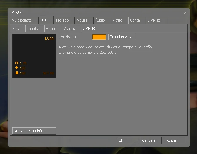 Personalização da cor do HUD no Cliente NK